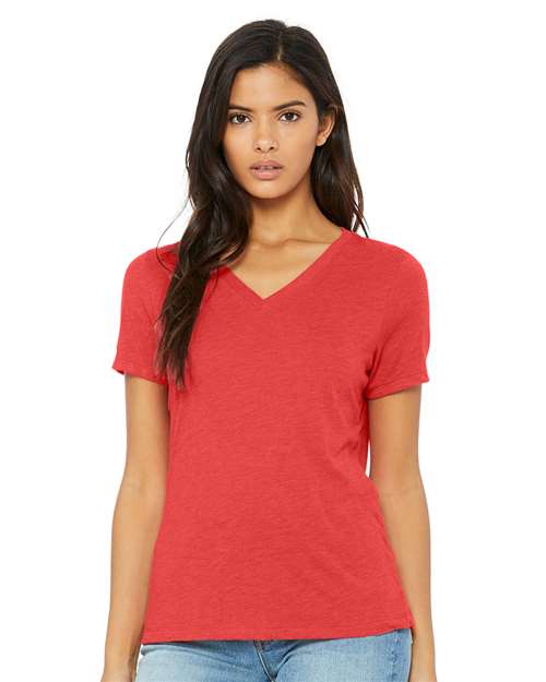 BELLA + CANVAS - Camiseta de cuello en V de mezcla tricolor para mujer - 6415