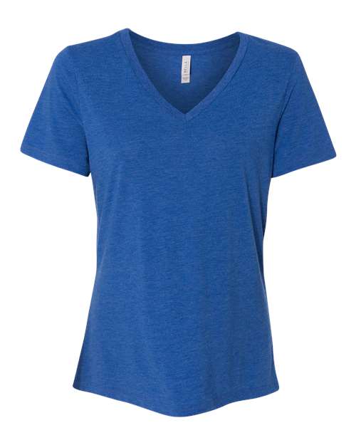 BELLA + CANVAS - Camiseta de cuello en V de mezcla tricolor para mujer - 6415