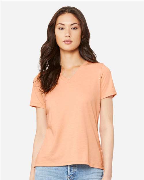 BELLA + CANVAS - Camiseta holgada de cuello en V con estampado jaspeado CVC para mujer - 6405CVC