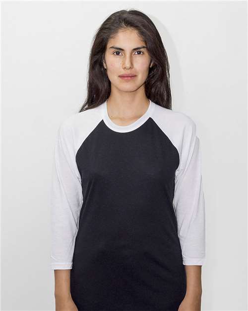 Los Angeles Apparel - Camiseta de béisbol unisex con mangas raglán de tres cuartos, fabricada en EE. UU. - FF53