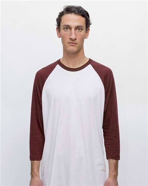Los Angeles Apparel - Unisex USA-Made Three-Quarter Sleeve Raglan Baseball T-Shirt - FF53