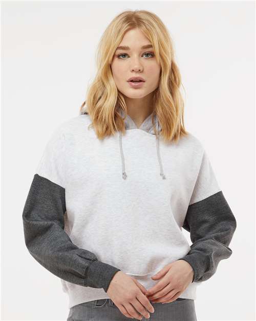 MV Sport - Women's Sueded Fleece Colorblocked Crop Hooded Sweatshirt - W23716