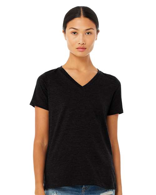 BELLA + CANVAS - Camiseta holgada de cuello en V con estampado jaspeado CVC para mujer - 6405CVC
