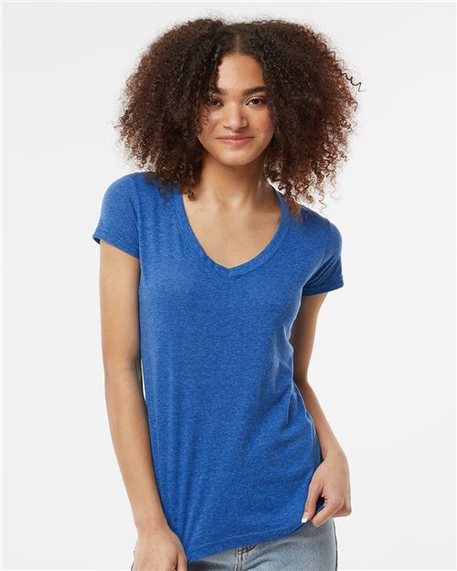 Tultex - Camiseta de cuello en V con alto contenido de poliéster para mujer - 244