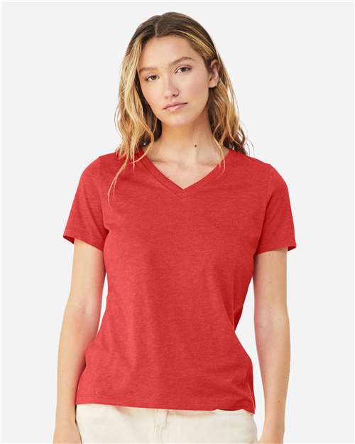 BELLA + CANVAS - Camiseta holgada de cuello en V con estampado jaspeado CVC para mujer - 6405CVC