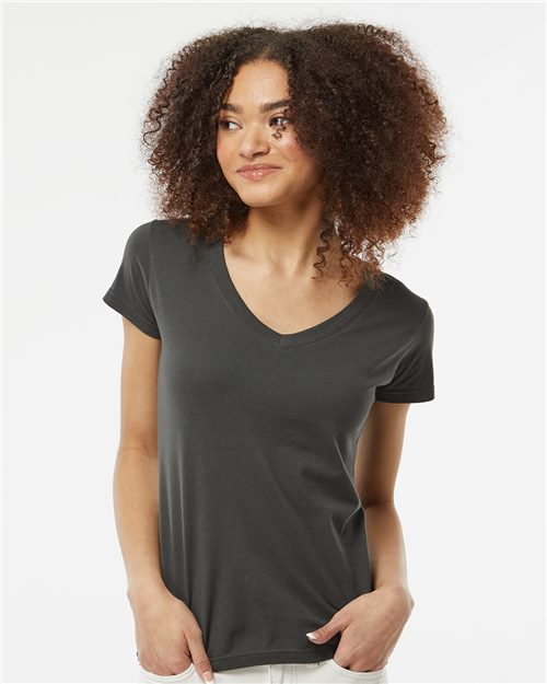 Tultex - Camiseta de jersey fino con cuello en V para mujer - 214