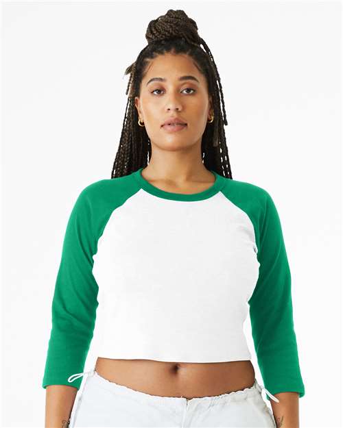 BELLA + CANVAS - Camiseta de bebé con manga raglán tres cuartos y microcanalé para mujer - 1200