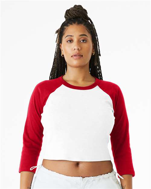BELLA + CANVAS - Camiseta de bebé con manga raglán tres cuartos y microcanalé para mujer - 1200