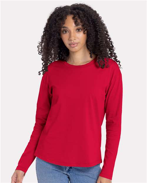 Next Level - Camiseta de manga larga holgada de algodón para mujer - 3911