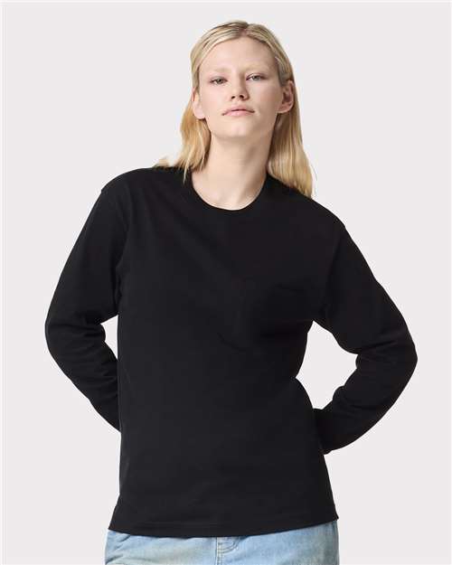 American Apparel - Camiseta unisex de manga larga con bolsillo y peso superpesado - 9410