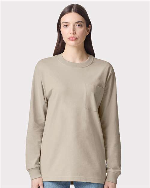 American Apparel - Camiseta unisex de manga larga con bolsillo y peso superpesado - 9410