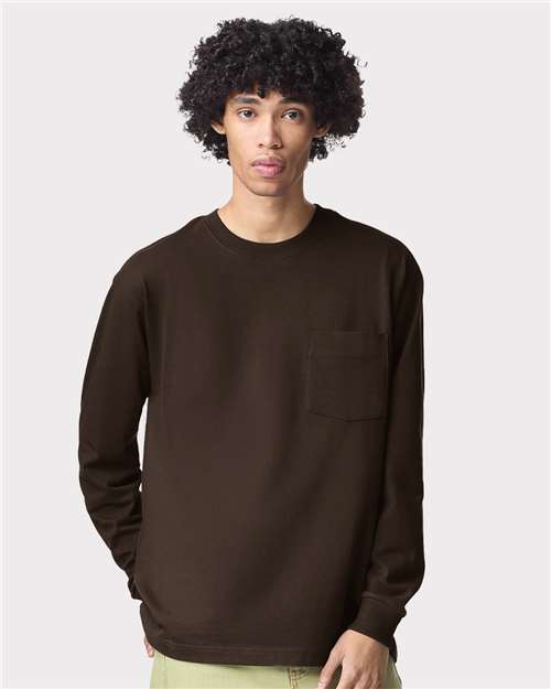 American Apparel - Camiseta unisex de manga larga con bolsillo y peso superpesado - 9410