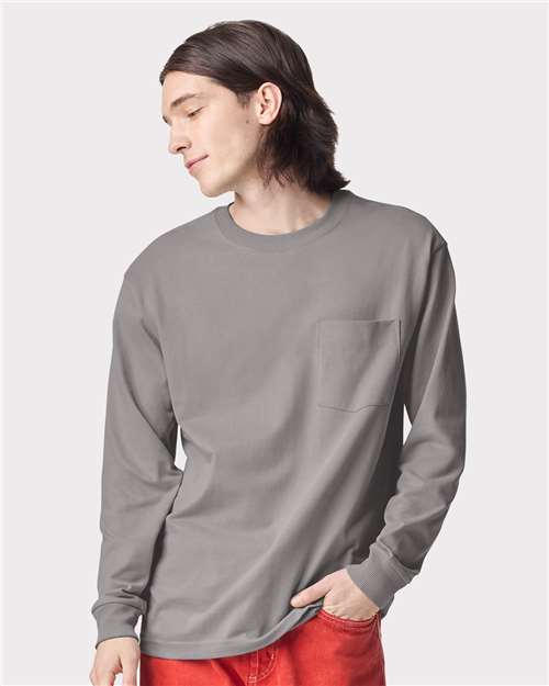 American Apparel - Camiseta unisex de manga larga con bolsillo y peso superpesado - 9410