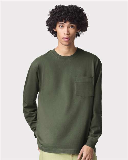 American Apparel - Camiseta unisex de manga larga con bolsillo y peso superpesado - 9410