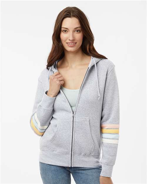 MV Sport - Women's Striped Sleeves Full-Zip Hooded Sweatshirt - W22732