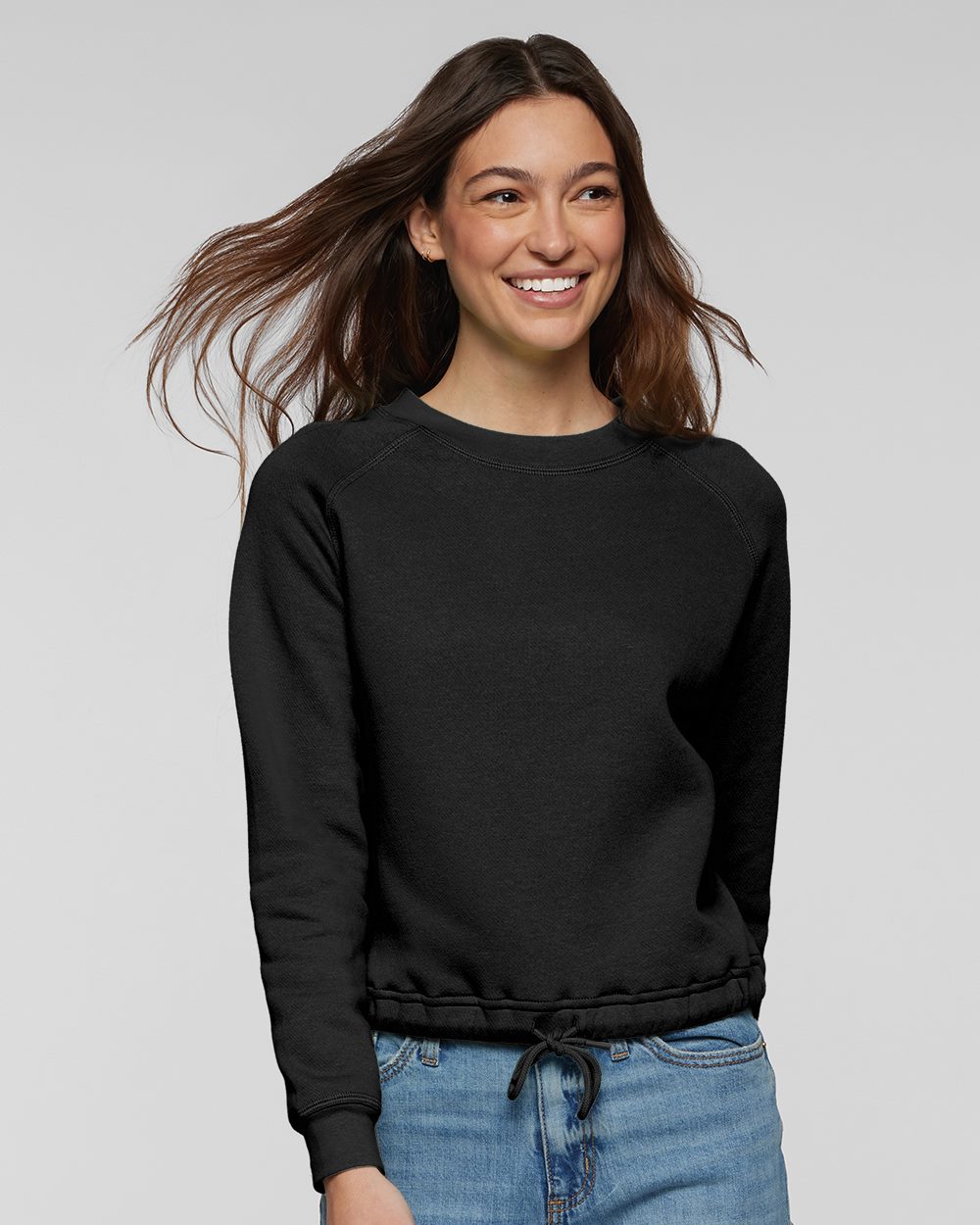 LAT - Sudadera de polar con cuello redondo, holgada y tres mangas para mujer - 3528