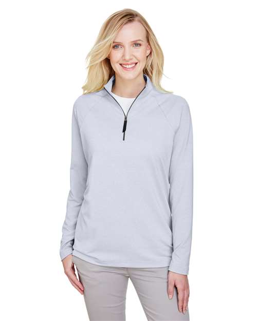 Devon & Jones - Suéter CrownLux Performance® Clubhouse con microrayas y cremallera de un cuarto para mujer - DG480W