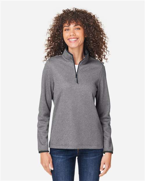 CORE365 - Jersey Venture de rayas jaspeadas con cremallera de un cuarto para mujer - CE73W