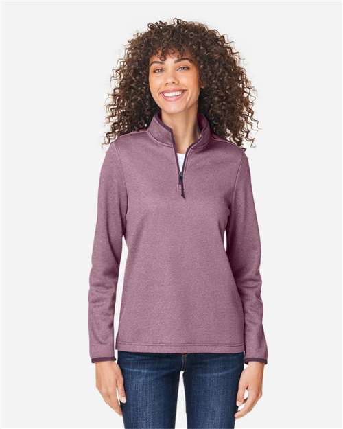 CORE365 - Jersey Venture de rayas jaspeadas con cremallera de un cuarto para mujer - CE73W