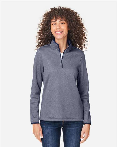 CORE365 - Jersey Venture de rayas jaspeadas con cremallera de un cuarto para mujer - CE73W