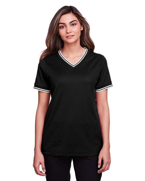 Devon & Jones - Women's CrownLux Performance® Plaited Tipped V-Neck Shirt - DG20CW