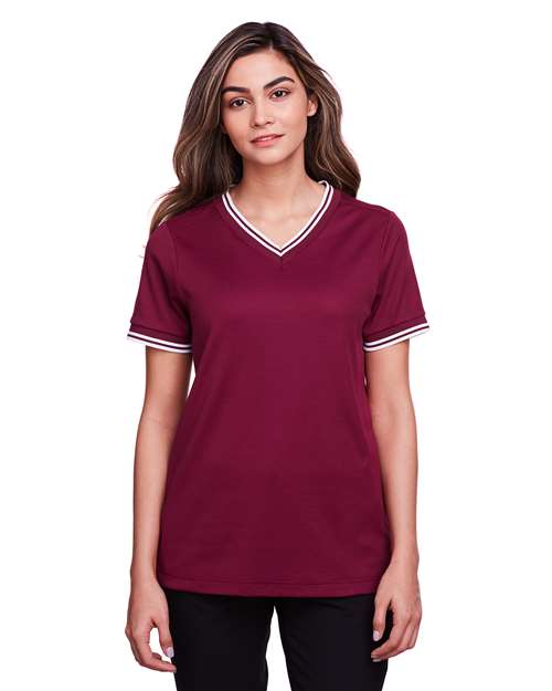Devon & Jones - Women's CrownLux Performance® Plaited Tipped V-Neck Shirt - DG20CW