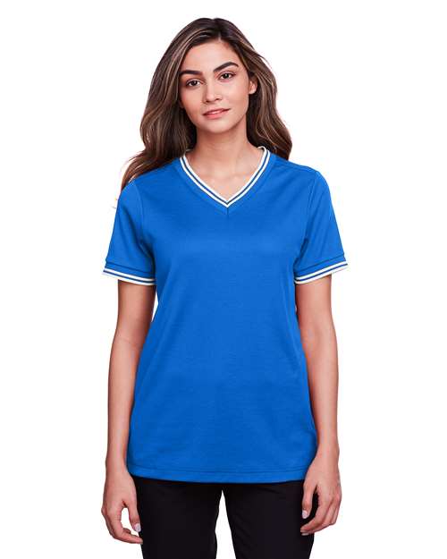 Devon & Jones - Women's CrownLux Performance® Plaited Tipped V-Neck Shirt - DG20CW