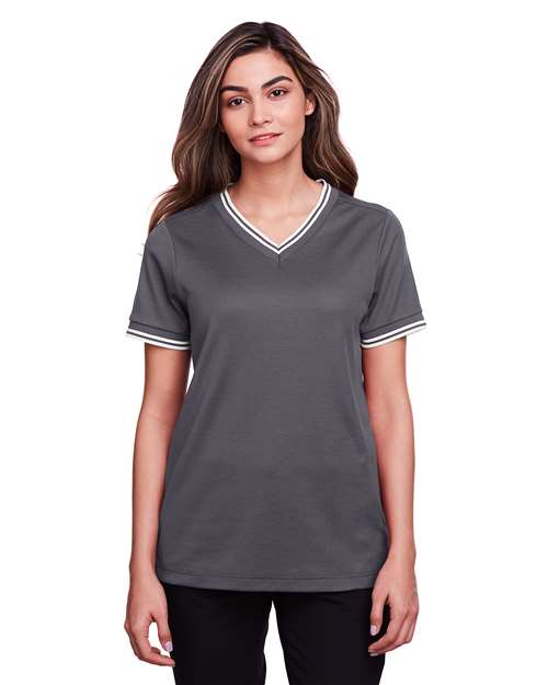 Devon & Jones - Women's CrownLux Performance® Plaited Tipped V-Neck Shirt - DG20CW