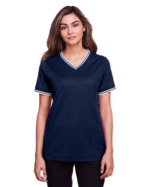 Devon & Jones - Women's CrownLux Performance® Plaited Tipped V-Neck Shirt - DG20CW