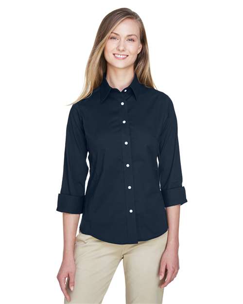 Devon & Jones - Camisa de vestir de popelina elástica con mangas tres cuartos Perfect Fit™ para mujer - DP625W