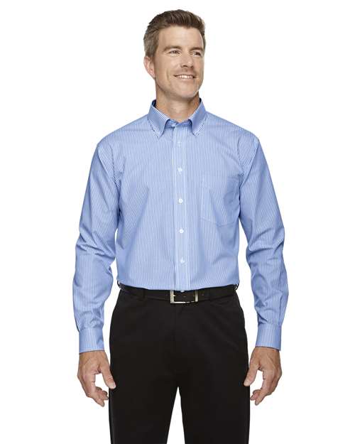 Devon & Jones - Camisa de vestir tejida a rayas de la colección Crown® para hombre - D645