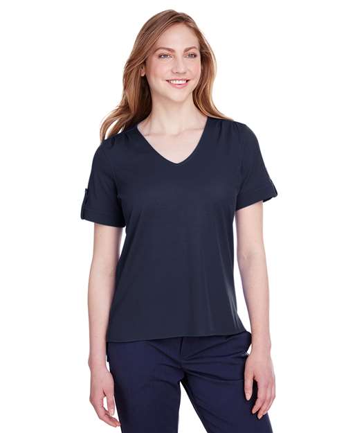 Devon & Jones - Camisa de manga enrollada trenzada CrownLux Performance® para mujer - DG20WB