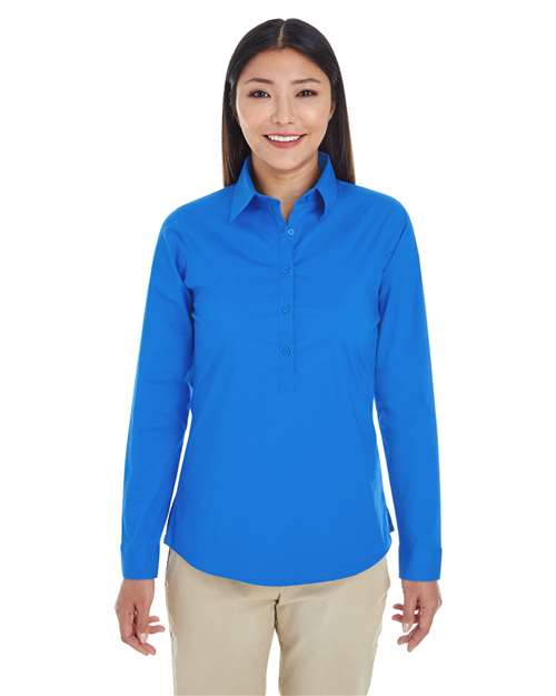 Devon & Jones - Camisa de vestir túnica con media tapeta Perfect Fit™ para mujer - DP610W