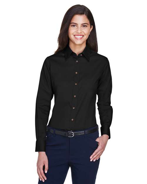 Harriton - Camisa de vestir de sarga de manga larga Easy Blend™ para mujer con antimanchas - M500W