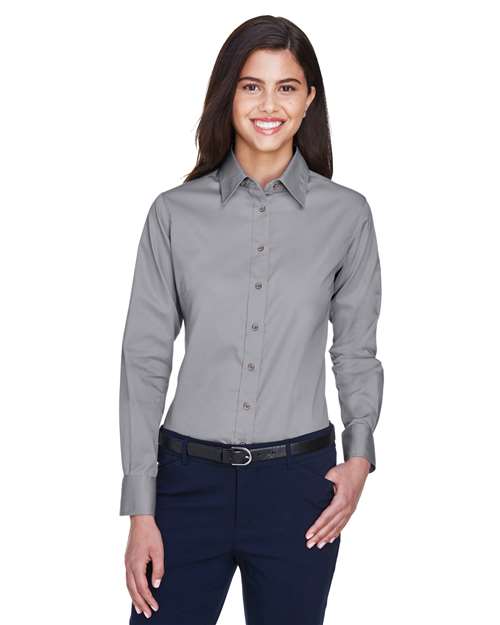 Harriton - Camisa de vestir de sarga de manga larga Easy Blend™ para mujer con antimanchas - M500W