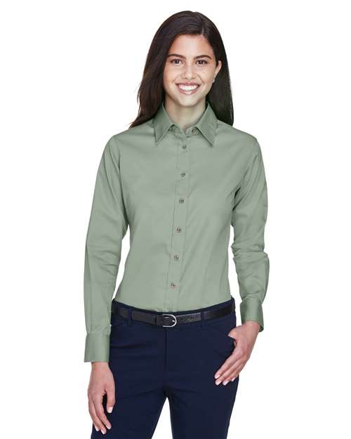 Harriton - Camisa de vestir de sarga de manga larga Easy Blend™ para mujer con antimanchas - M500W
