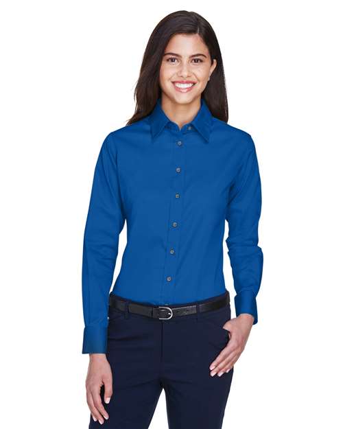Harriton - Camisa de vestir de sarga de manga larga Easy Blend™ para mujer con antimanchas - M500W