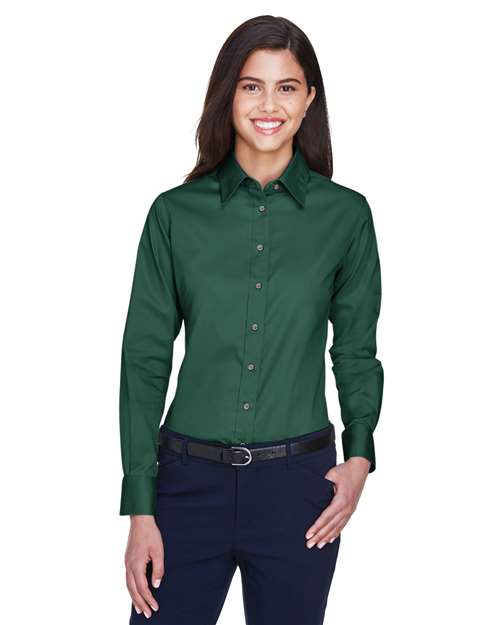 Harriton - Camisa de vestir de sarga de manga larga Easy Blend™ para mujer con antimanchas - M500W