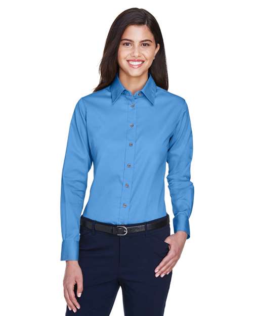 Harriton - Camisa de vestir de sarga de manga larga Easy Blend™ para mujer con antimanchas - M500W