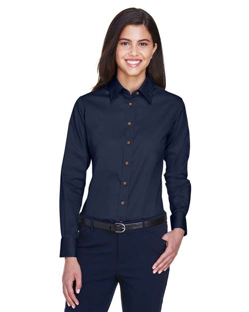Harriton - Camisa de vestir de sarga de manga larga Easy Blend™ para mujer con antimanchas - M500W