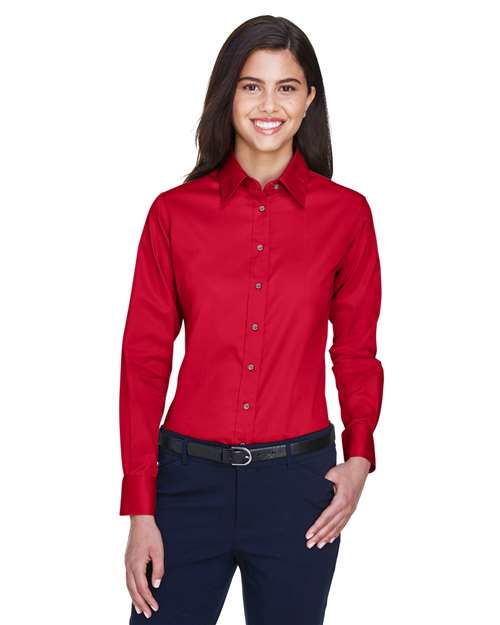 Harriton - Camisa de vestir de sarga de manga larga Easy Blend™ para mujer con antimanchas - M500W