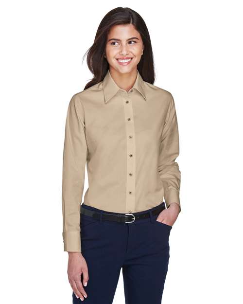 Harriton - Camisa de vestir de sarga de manga larga Easy Blend™ para mujer con antimanchas - M500W