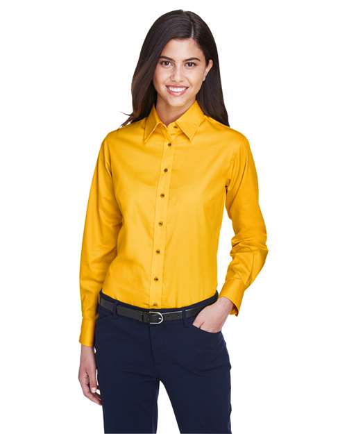 Harriton - Camisa de vestir de sarga de manga larga Easy Blend™ para mujer con antimanchas - M500W