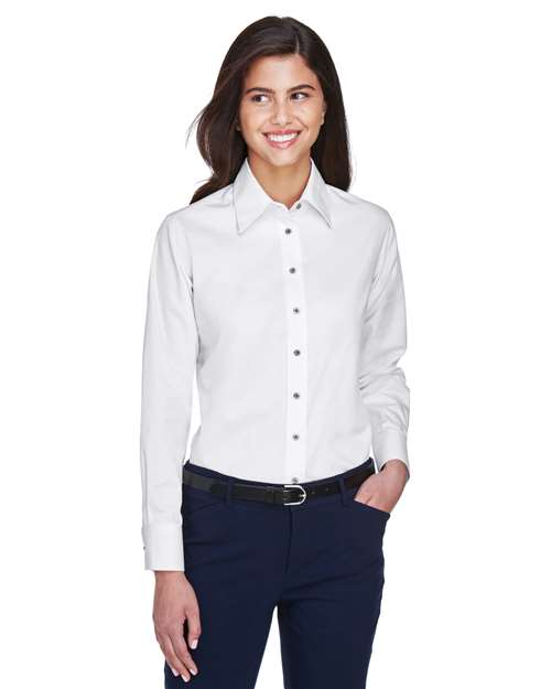 Harriton - Camisa de vestir de sarga de manga larga Easy Blend™ para mujer con antimanchas - M500W