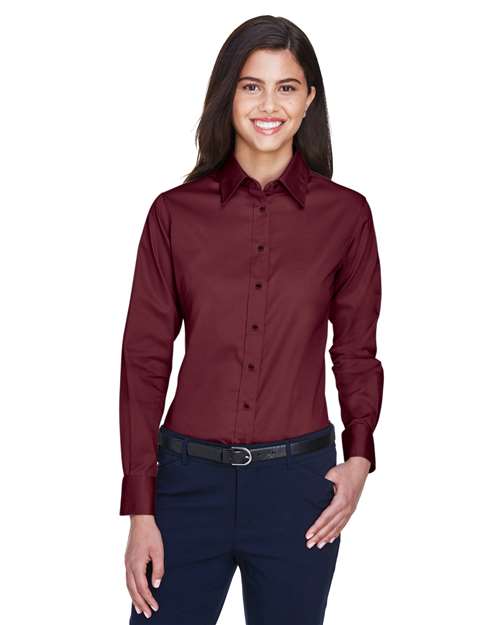 Harriton - Camisa de vestir de sarga de manga larga Easy Blend™ para mujer con antimanchas - M500W