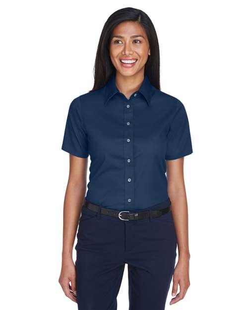 Harriton - Camisa de vestir de sarga de manga corta Easy Blend™ para mujer con antimanchas - M500SW