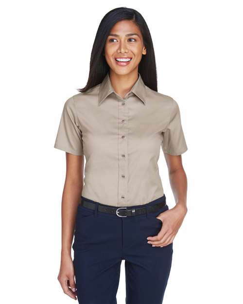 Harriton - Camisa de vestir de sarga de manga corta Easy Blend™ para mujer con antimanchas - M500SW