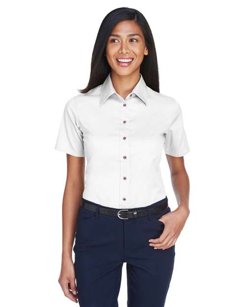 Harriton - Camisa de vestir de sarga de manga corta Easy Blend™ para mujer con antimanchas - M500SW