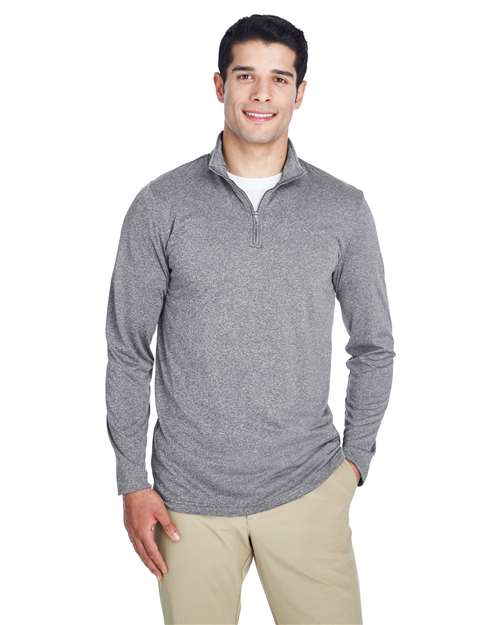 UltraClub - Men's Cool & Dry Heathered Performance Quarter-Zip Pullover - 8618