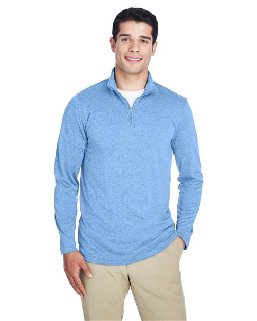 UltraClub - Men's Cool & Dry Heathered Performance Quarter-Zip Pullover - 8618